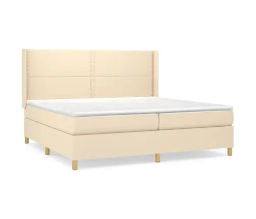 Atsperu Gultas Rāmis Ar Matraci, Krēmkrāsas Audums, 200X200 Cm Vidaxl