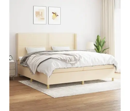 Atsperu Gultas Rāmis Ar Matraci, Krēmkrāsas Audums, 200X200 Cm Vidaxl