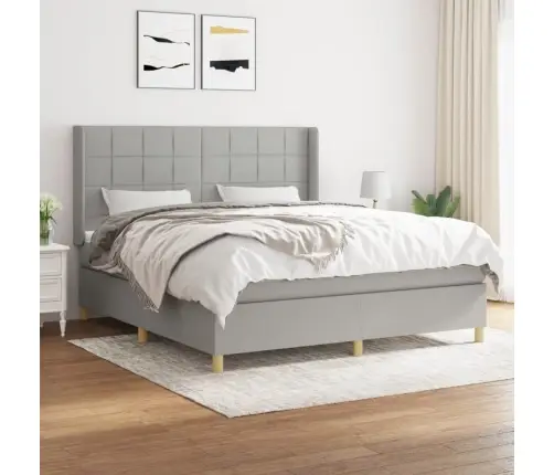 Atsperu Gulta Ar Matraci, Gaiši Pelēka Audums, 180X200 Cm Vidaxl