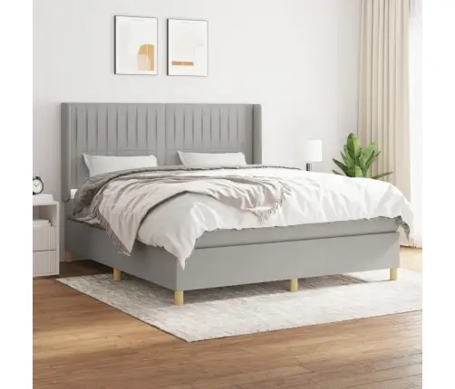 Lova Su Spyruoklėmis Ir Čiužiniu, Pilka, 160X200cm Audinys