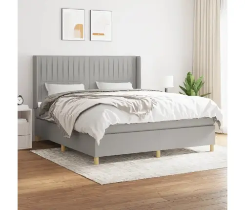 Atsperu Gulta Ar Matraci, Gaiši Pelēka Audums, 180X200 Cm Vidaxl