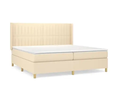 Atsperu Gultas Rāmis Ar Matraci, Krēmkrāsas Audums, 200X200 Cm Vidaxl