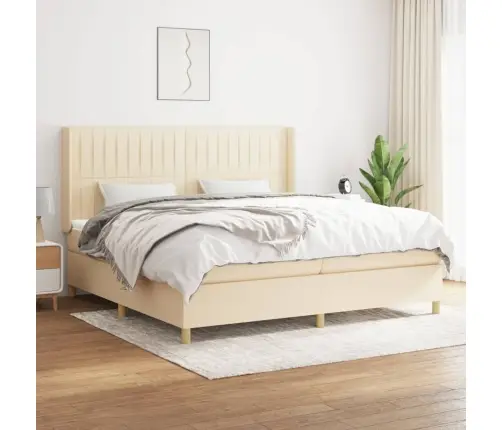 Atsperu Gultas Rāmis Ar Matraci, Krēmkrāsas Audums, 200X200 Cm Vidaxl