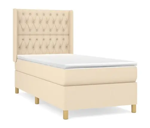 Lova Su Spyruoklėmis Ir Čiužiniu, Kreminė, 90X200 cm Audinys