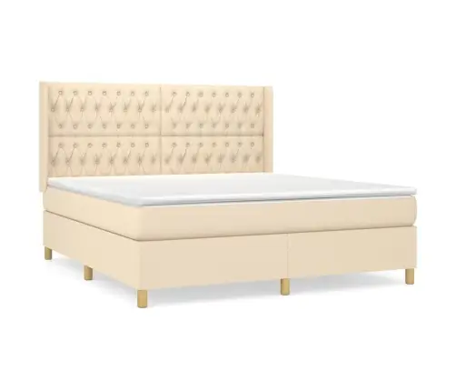 Lova Su Spyruoklėmis Ir Čiužiniu, Kreminė, 180X200 cm Audinys