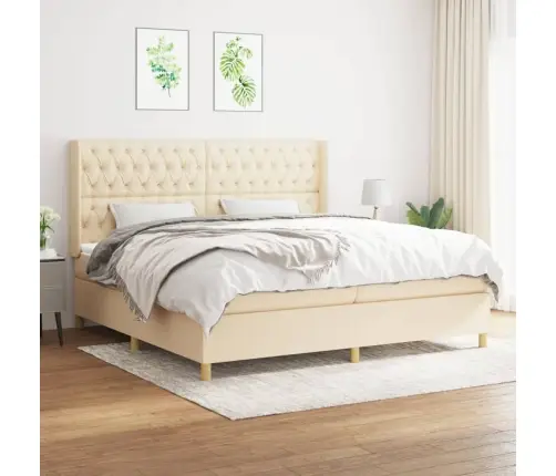 Atsperu Gultas Rāmis Ar Matraci, Krēmkrāsas Audums, 200X200 Cm Vidaxl