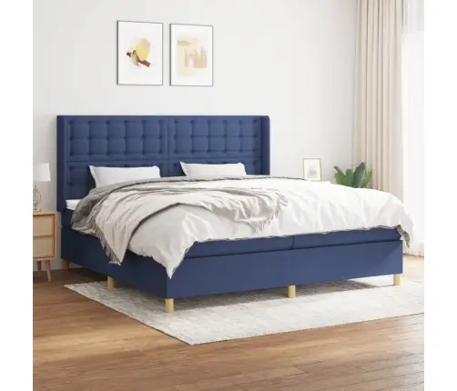 Lova Su Spyruoklėmis Ir Čiužiniu, Mėlyna, 200X200 cm Audinys