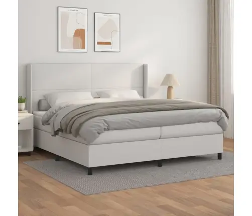 Atsperu Gulta Ar Matraci, Balta, 200X200 Cm, Mākslīgā Āda Vidaxl