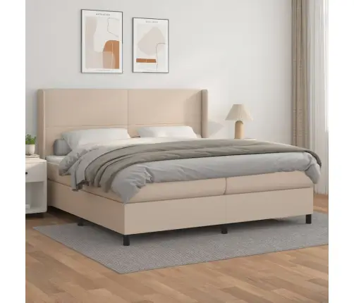 Atsperu Gulta Ar Matraci, Kapučīno, 200X200 Cm, Mākslīgā Āda Vidaxl