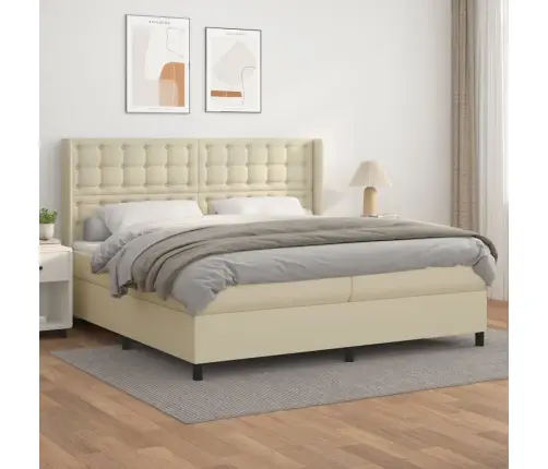 Lova Su Spyruoklėmis/Čiužiniu, Kreminė, 200X200cm Dirbtinė Oda