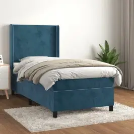 Lova Su Spyruoklėmis Ir Čiužiniu, Mėlyna, 90X190 cm Aksomas Lova Su Spyruoklėmis Ir Čiužiniu, Mėlyna, 90X190 cm Aksomas