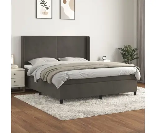 Atsperu Gulta Ar Matraci, Tumši Pelēka Samts, 160X200 Cm Vidaxl
