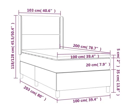 Atsperu Gulta Ar Matraci, Tumši Zils Samts, 100X200 Cm Vidaxl