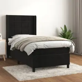 Atsperu Gulta Ar Matraci, Melna Samts, 90X190 Cm Vidaxl Atsperu Gulta Ar Matraci, Melna Samts, 90X190 Cm Vidaxl