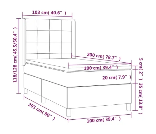 Atsperu Gulta Ar Matraci, Tumši Zils Samts, 100X200 Cm Vidaxl
