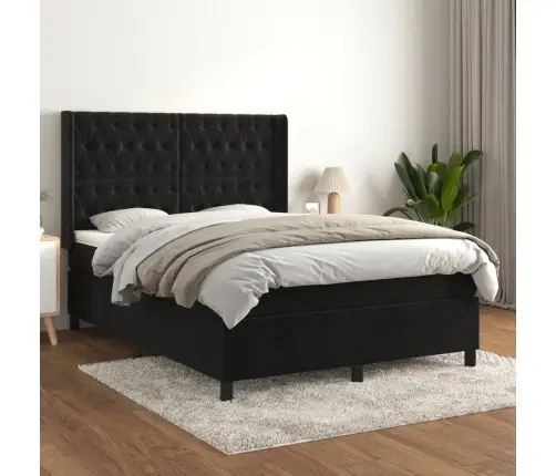 Atsperu Gulta Ar Matraci, Melna Samts, 140X190 Cm Vidaxl Atsperu Gulta Ar Matraci, Melna Samts, 140X190 Cm Vidaxl