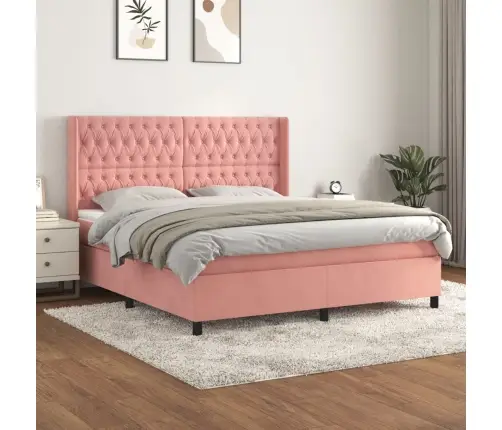 Atsperu Gulta Ar Matraci, Rozā Samts, 180X200 Cm Vidaxl