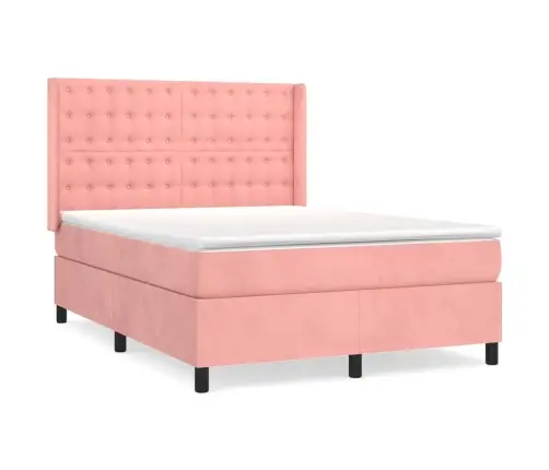 Lova Su Spyruoklėmis Ir Čiužiniu, Rožinė, 140X200 cm Aksomas