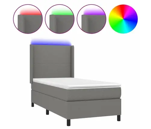 Atsperu Gulta Ar Matraci, Led, Tumši Pelēks Audums, 80X200 Cm Vidaxl Atsperu Gulta Ar Matraci, Led, Tumši Pelēks Audums, 80X200 Cm Vidaxl