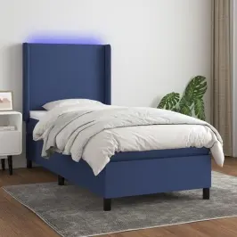 Atsperu Gulta Ar Matraci, Led, Zils Audums, 80X200 Cm Vidaxl