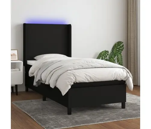 Atsperu Gulta Ar Matraci, Led, Melns Audums, 90X200 Cm Vidaxl