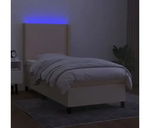 Atsperu Gulta Ar Matraci, Led, Krēmkrāsas Audums, 90X200 Cm Vidaxl