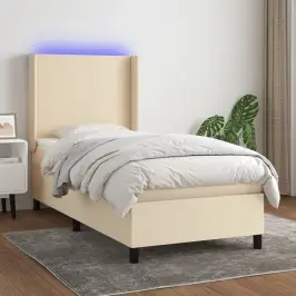 Atsperu Gulta Ar Matraci, Led, Krēmkrāsas Audums, 90X200 Cm Vidaxl