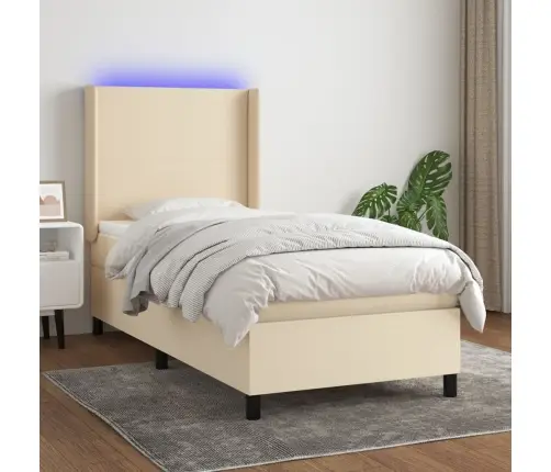 Lova Su Spyruoklėmis/Čiužiniu/Led, Kreminė, 100X200 cm Audinys