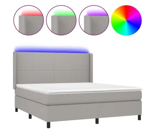 Atsperu Gulta Ar Matraci, Led, Gaiši Pelēks Audums, 180X200 Cm Vidaxl