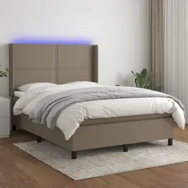 Atsperu Gulta Ar Matraci, Led, Pelēkbrūns Audums, 140X190 Cm Vidaxl