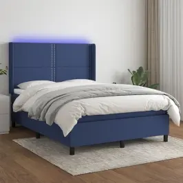 Atsperu Gulta Ar Matraci, Led, Zils Audums, 140X190 Cm Vidaxl