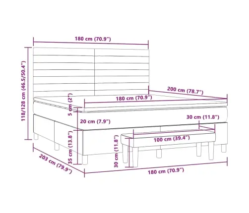 Atsperu Gulta Ar Matraci, Led, Pelēkbrūns Audums, 180X200 Cm Vidaxl
