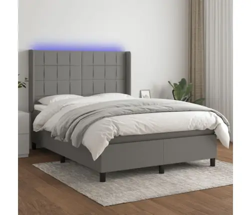 Atsperu Gulta Ar Matraci, Led, Tumši Pelēks Audums, 140X190 Cm Vidaxl