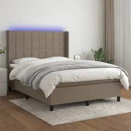 Atsperu Gulta Ar Matraci, Led, Pelēkbrūns Audums, 140X190 Cm Vidaxl