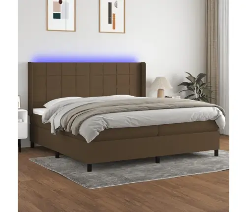 Atsperu Gulta Ar Matraci, Led, Tumši Brūns Audums, 200X200 Cm Vidaxl