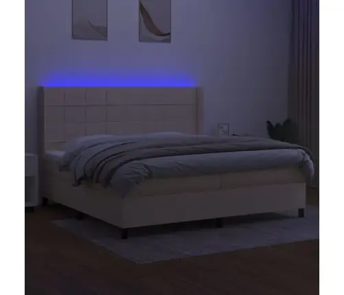 Lova Su Spyruoklėmis/Čiužiniu/Led, Kreminė, 200X200 cm Audinys Lova Su Spyruoklėmis/Čiužiniu/Led, Kreminė, 200X200 cm Audinys