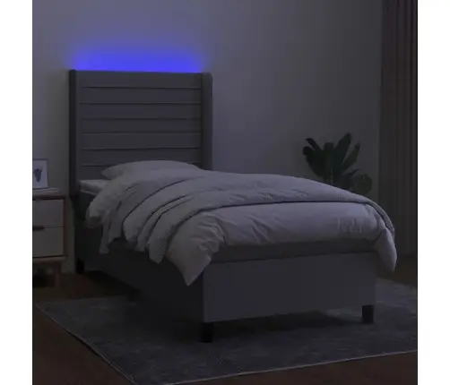 Atsperu Gulta Ar Matraci, Led, Gaiši Pelēks Audums, 90X190 Cm Vidaxl
