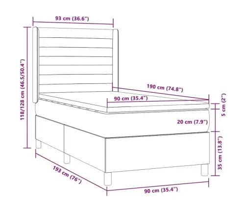Atsperu Gulta Ar Matraci, Led, Pelēkbrūns Audums, 90X190 Cm Vidaxl