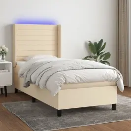Atsperu Gulta Ar Matraci, Led, Krēmkrāsas Audums, 90X190 Cm Vidaxl