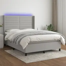 Atsperu Gulta Ar Matraci, Led, Gaiši Pelēks Audums, 140X190 Cm Vidaxl
