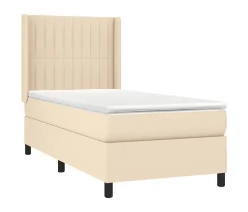 Atsperu Gulta Ar Matraci, Led, Krēmkrāsas Audums, 90X200 Cm Vidaxl