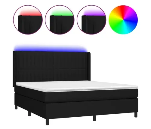 Atsperu Gulta Ar Matraci, Led, Melns Audums, 180X200 Cm Vidaxl
