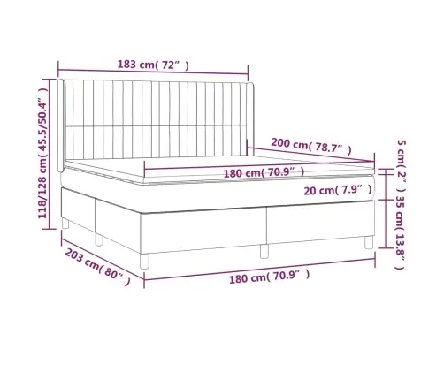 Atsperu Gulta Ar Matraci, Led, Melns Audums, 180X200 Cm Vidaxl