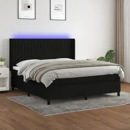 Atsperu Gulta Ar Matraci, Led, Melns Audums, 180X200 Cm Vidaxl