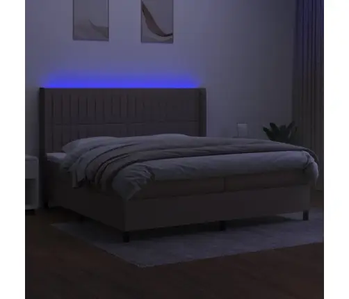 Atsperu Gulta Ar Matraci, Led, Pelēkbrūns Audums, 200X200 Cm Vidaxl