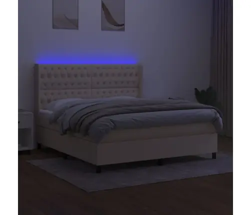 Atsperu Gulta Ar Matraci, Led, Krēmkrāsas Audums, 160X200 Cm Vidaxl