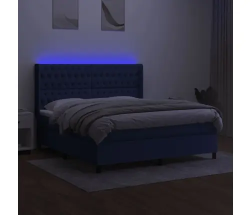 Atsperu Gulta Ar Matraci, Led, Zils Audums, 160X200 Cm Vidaxl