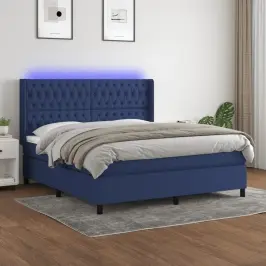 Atsperu Gulta Ar Matraci, Led, Zils Audums, 160X200 Cm Vidaxl