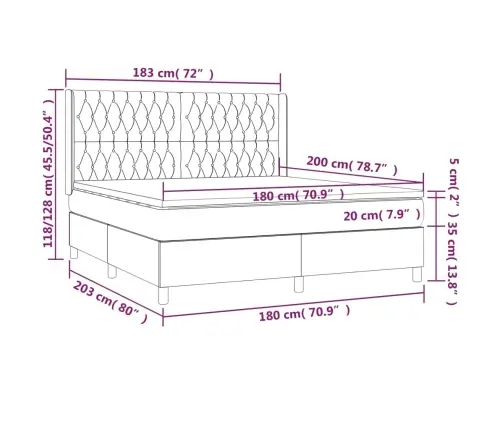 Atsperu Gulta Ar Matraci, Led, Melns Audums, 180X200 Cm Vidaxl