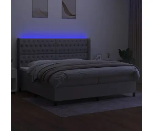 Atsperu Gulta Ar Matraci, Led, Gaiši Pelēka Audums, 200X200 Cm Vidaxl